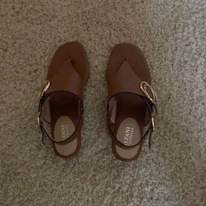 Alfani sandals, brown w/gold buckles, great condition, very little wear